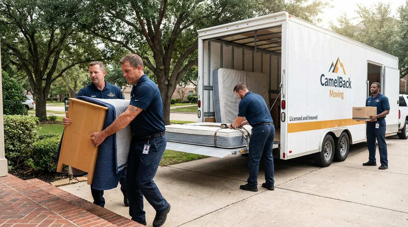 Crew loading residential truck for cross-state move from Laurens, IA
