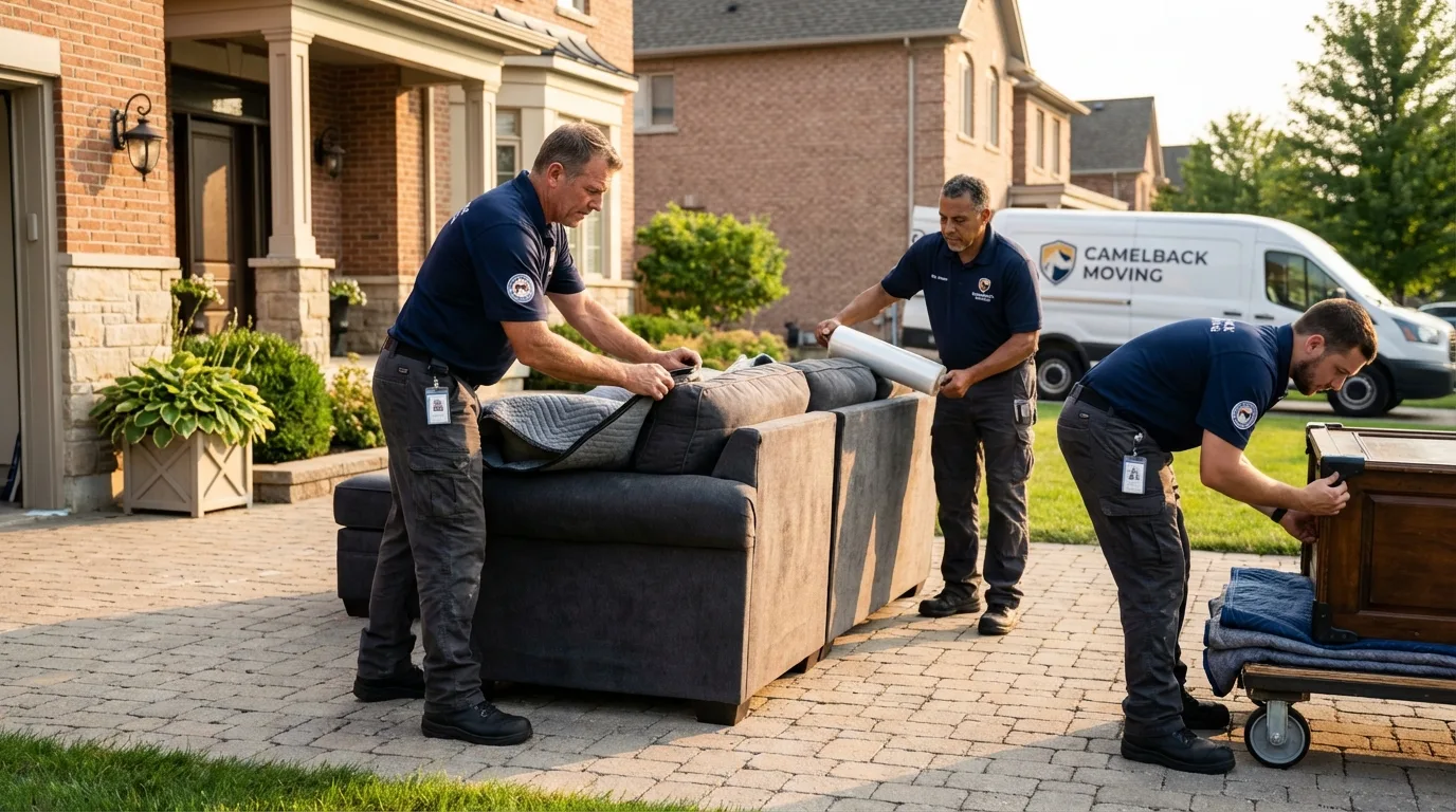 Large estate moving crew wrapping furniture in Laurens, IA