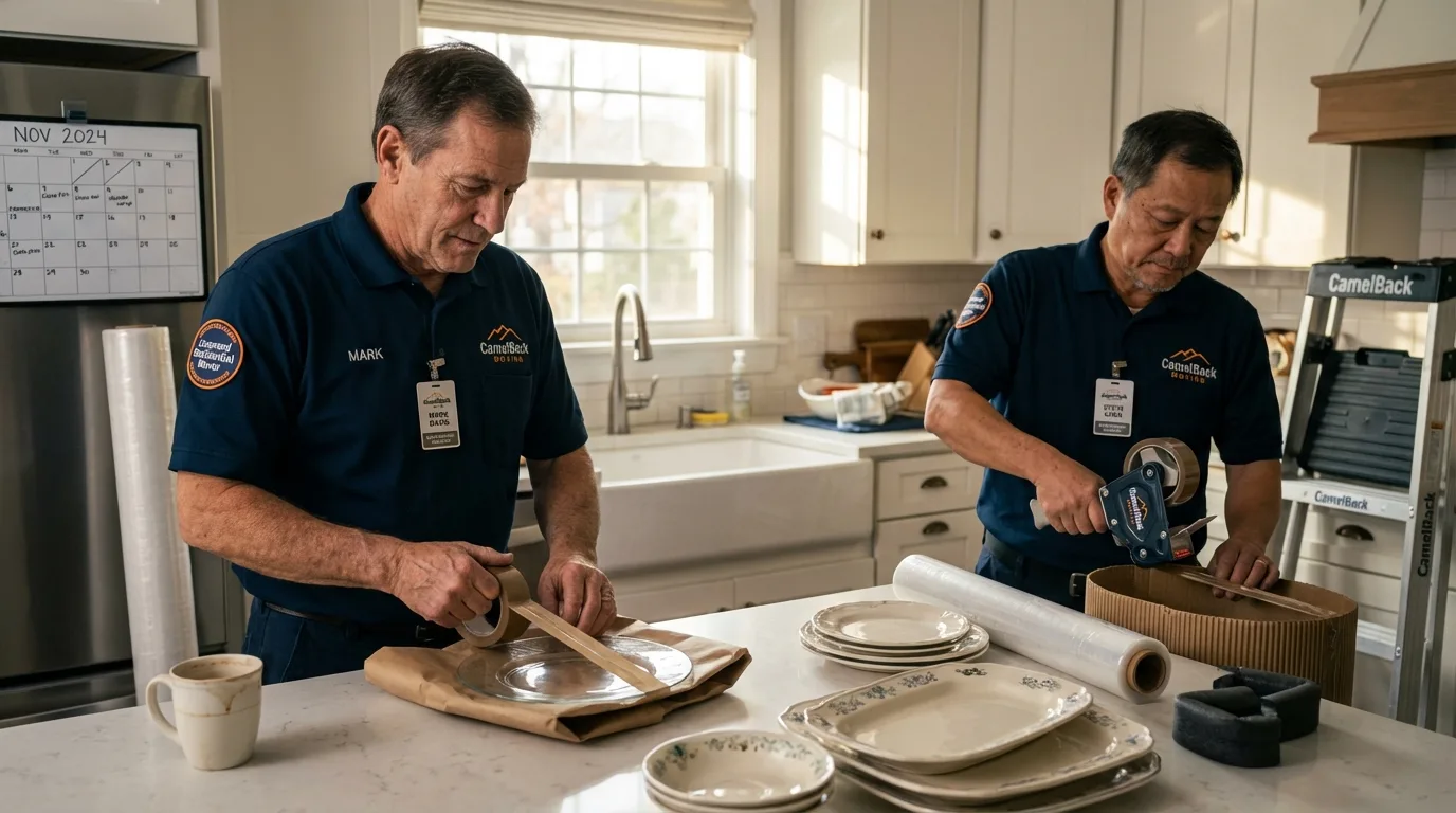 Professional crew packing kitchen dishware in Laurens, IA
